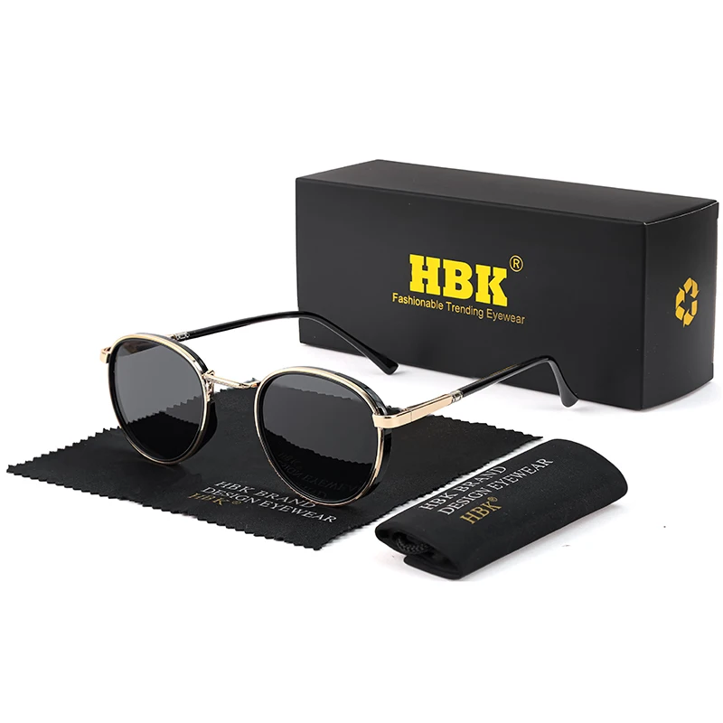 HBK TRetro Punk Herren Polarisierte Sonnenbrille Rundes Design Modische UV400 Unisex Sonnenbrille Reise Party Ideaal für Geschenke – Detail 16