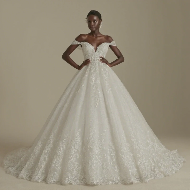 

Princess Sweetheart Wedding Dress For Women Ivory Glitter Sleeveless Vintage Bride Bridal Ball Gown Customized