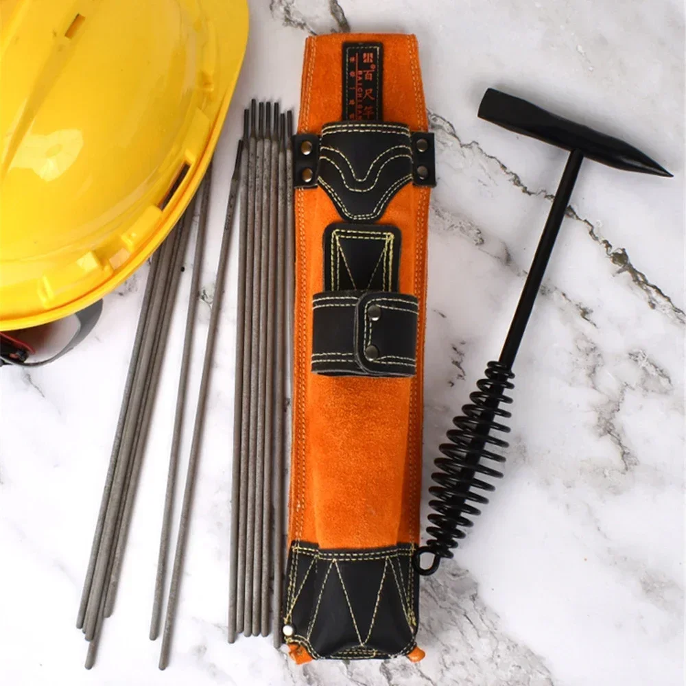 Portable Tool Storage Organizer Bags Cowhide Welding Rod Bag Welding Machine Rod Storage Bag Machine Aerial Work Toolkit