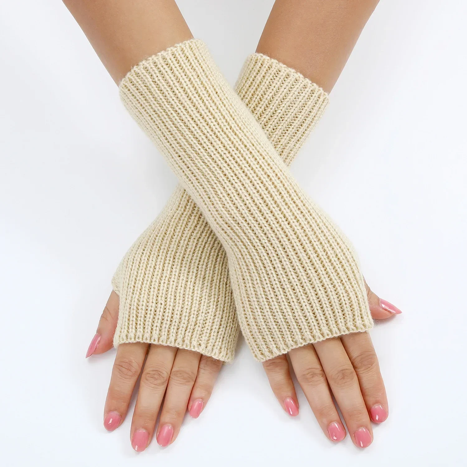 Guantes sin dedos de 20 Cm para mujer, calentador de brazo cálido de invierno, guantes cálidos tejidos para niñas, manoplas de moda más cálidas de