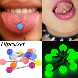 10PCS/Set Luminous Ball Barbell  Stud Tongue Rings Bars Body Piercing Jewelry