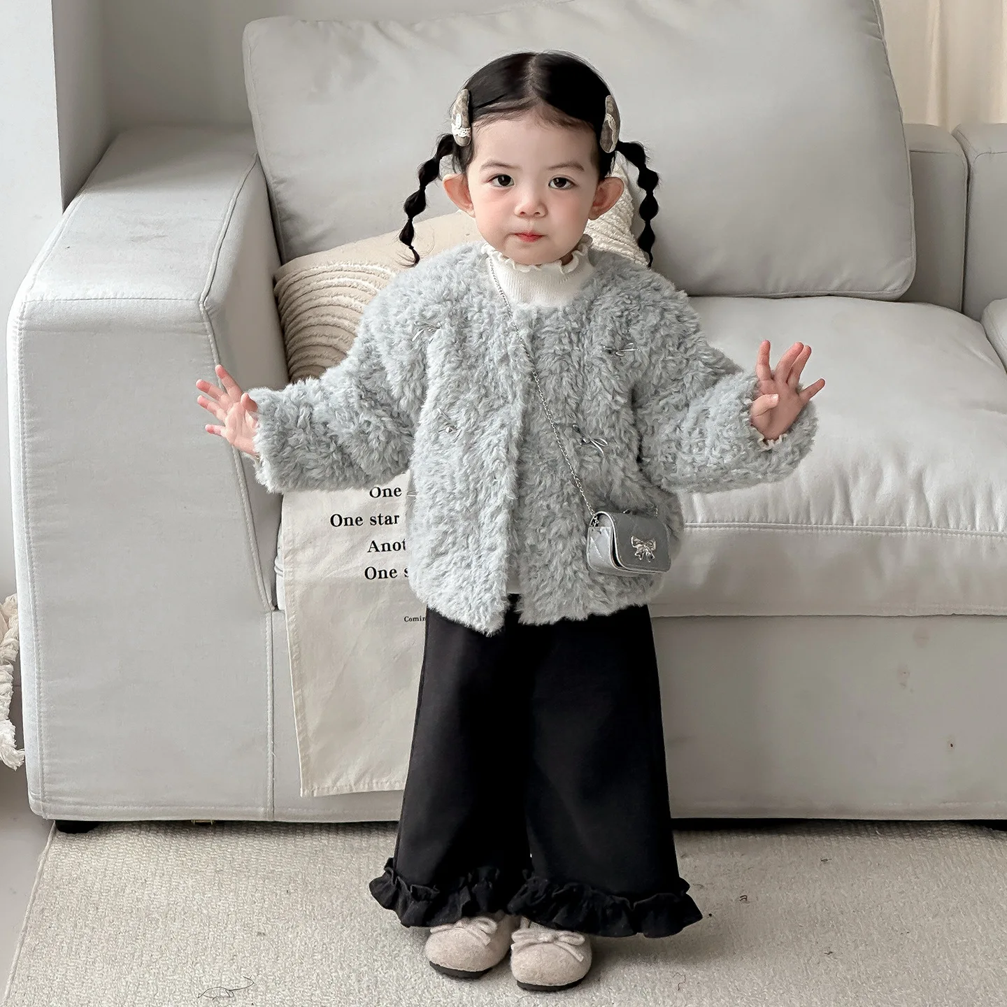 

Kids Baby Girls Jacket 2025 Winter Fleece Thicken Warm Toddler Girls Wool Coat Korean Children 1-3Y Girls Fashion Outerwear+bag