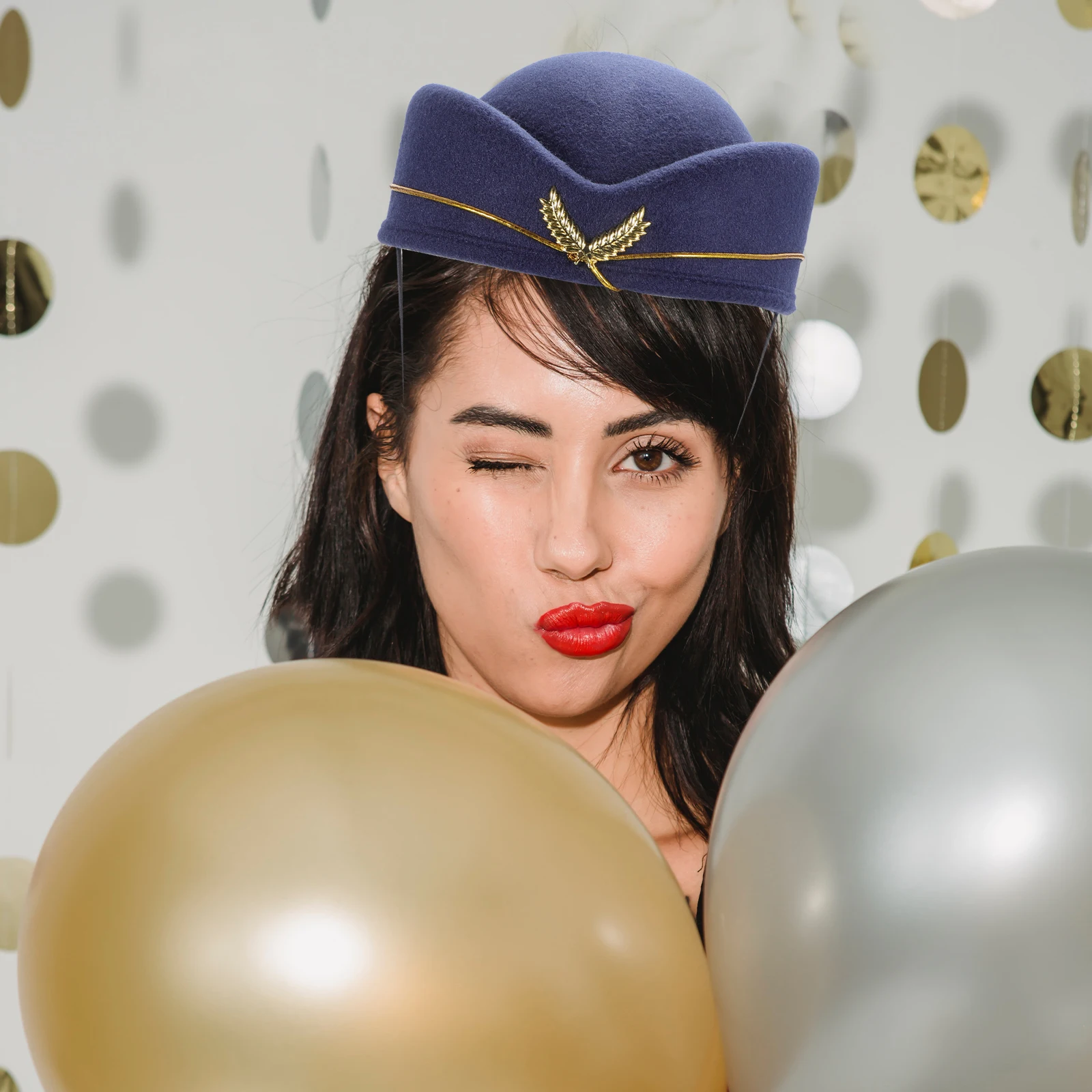 

Stewardess Hat Beret Flight Attendant Costume Uniform Cosplay Airline Prop Woolen One Size Fits Most Bright Color