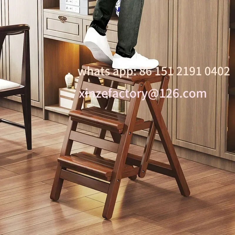 

Настраиваемый многофункциональный складной стул-лестница из бамбукового дерева, кухонная шляпа, провинция, космическая лестница, стойка для растений, 2-ступенчатая лестница