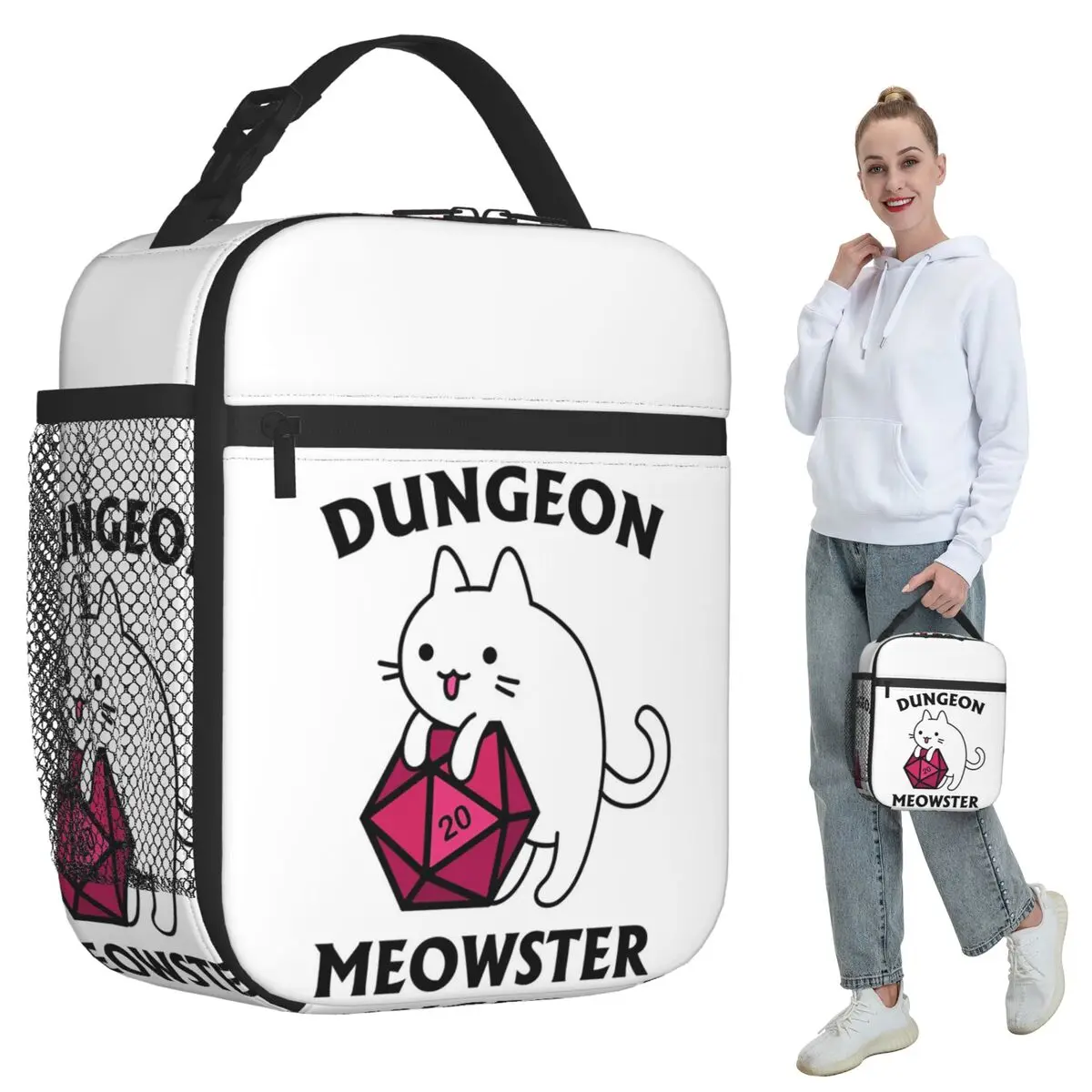 Dungeon Meowster DnD Dungeon Master Cat With D20 Insulated Lunch Bag for Women Office Cooler Thermal Food Box Tote Lunch Boxes