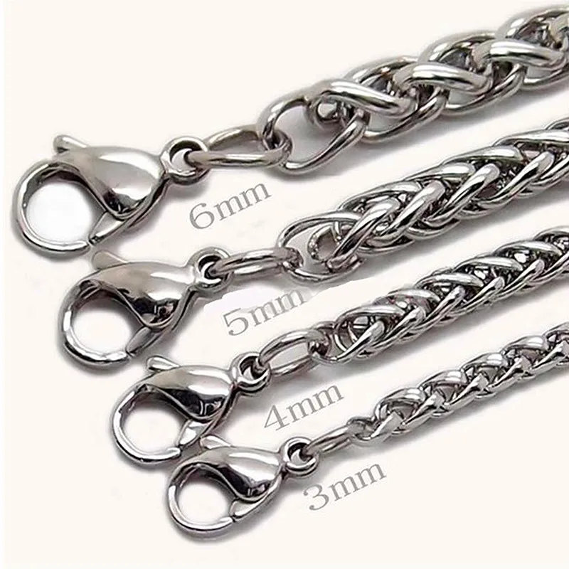 HNSP 3MM-8MM Thick STAINLESS STEEL TWIST CHAINS NECKLACE FOR MEN Women Jewelry Long Chain Pendant Accessories