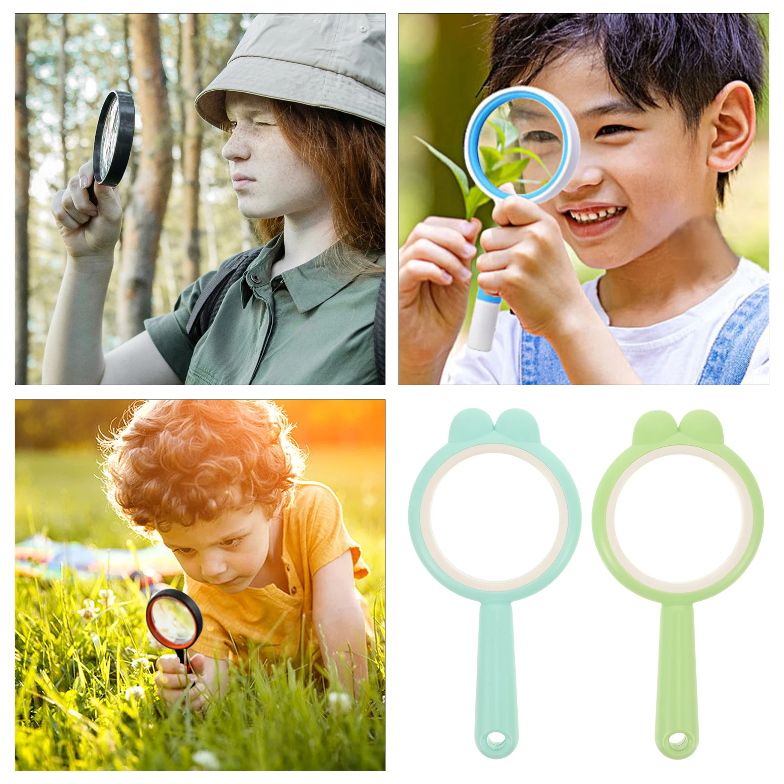 2pcs 볼록 렌즈 돋보기 도구 어린이를위한 휴대용 휴대용 야외 관찰 물리학 광학 렌즈 교육
