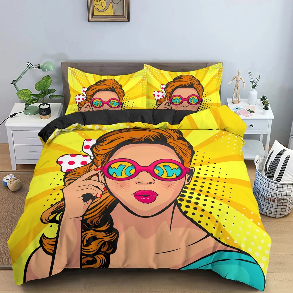 Cartoon Girly Watercolor Fashion Girl Modern Women Bedding Set Boys Girls Twin Queen Size Duvet Cover Pillowcase Bed Boys Adult