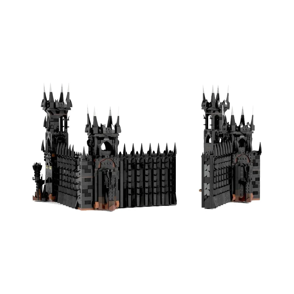Gobricks MOC Ringe Film Black Gate Ziegel Modell Black Gate Schloss Schwarze tür Architektur Bausteine Montage Spielzeug Kind Geschenk