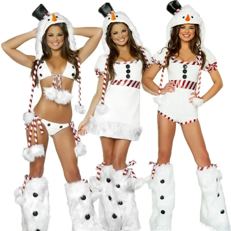 2026 Merry Christmas Winter Velvet Snowman Elk Cosplay Costume Xmas Carnival Party Miss Santa Claus Fancy Dress Full 34NON view 2