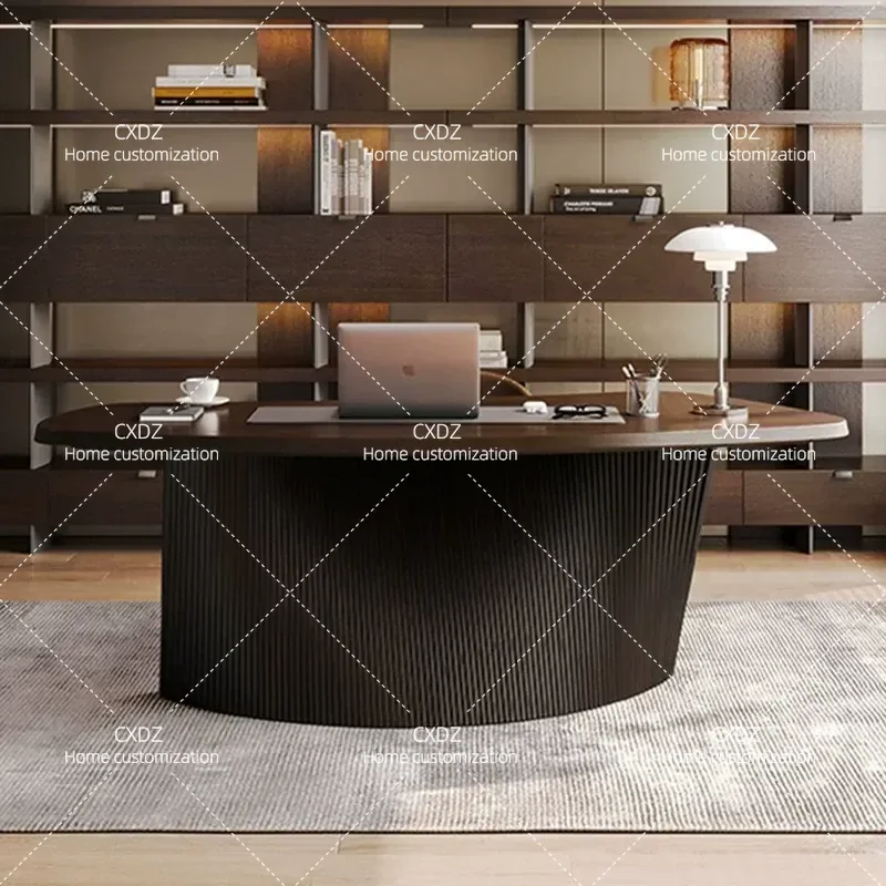 Modern Solid Wood Desk Light Luxury Retro Boss Table for Study and Computer Use Artistic Design Office Furniture