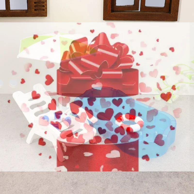 【BS】1 Set Children Play Toys Doll House Cute Simulation Mini Swimming Pool Swimming Circle Beach Chair Kit Model DIY Decoration