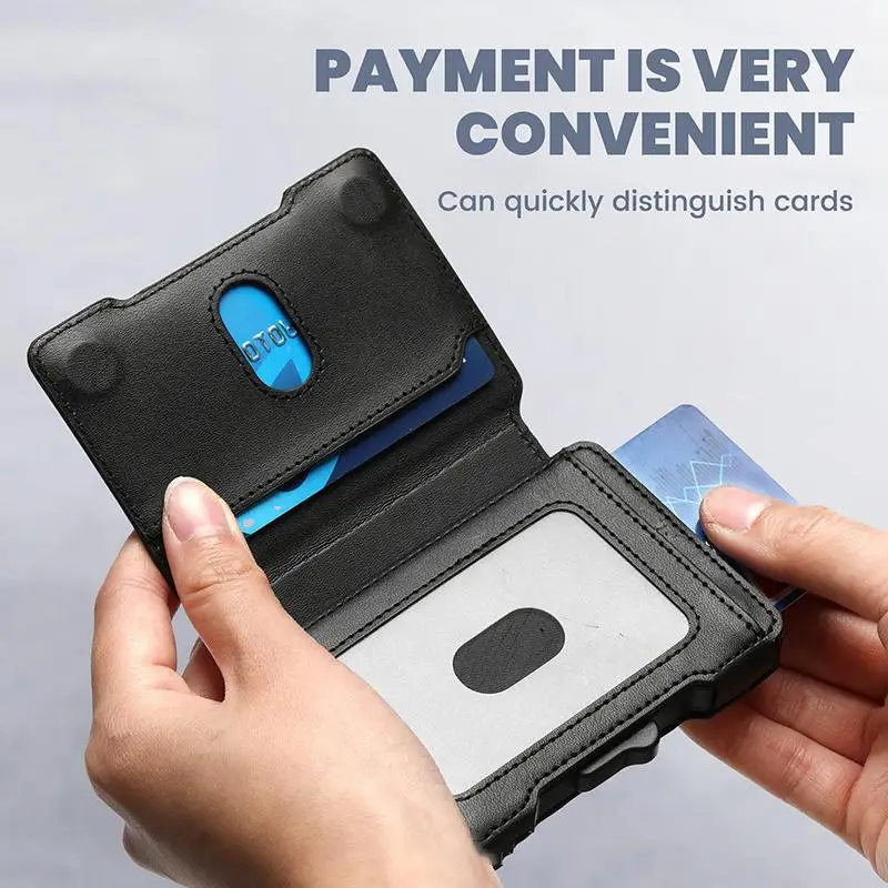1Pcs RFID Blocking Wallet Aluminum Side Push Card Case With Leather Slots Credit Card Holder For Men's Gifts