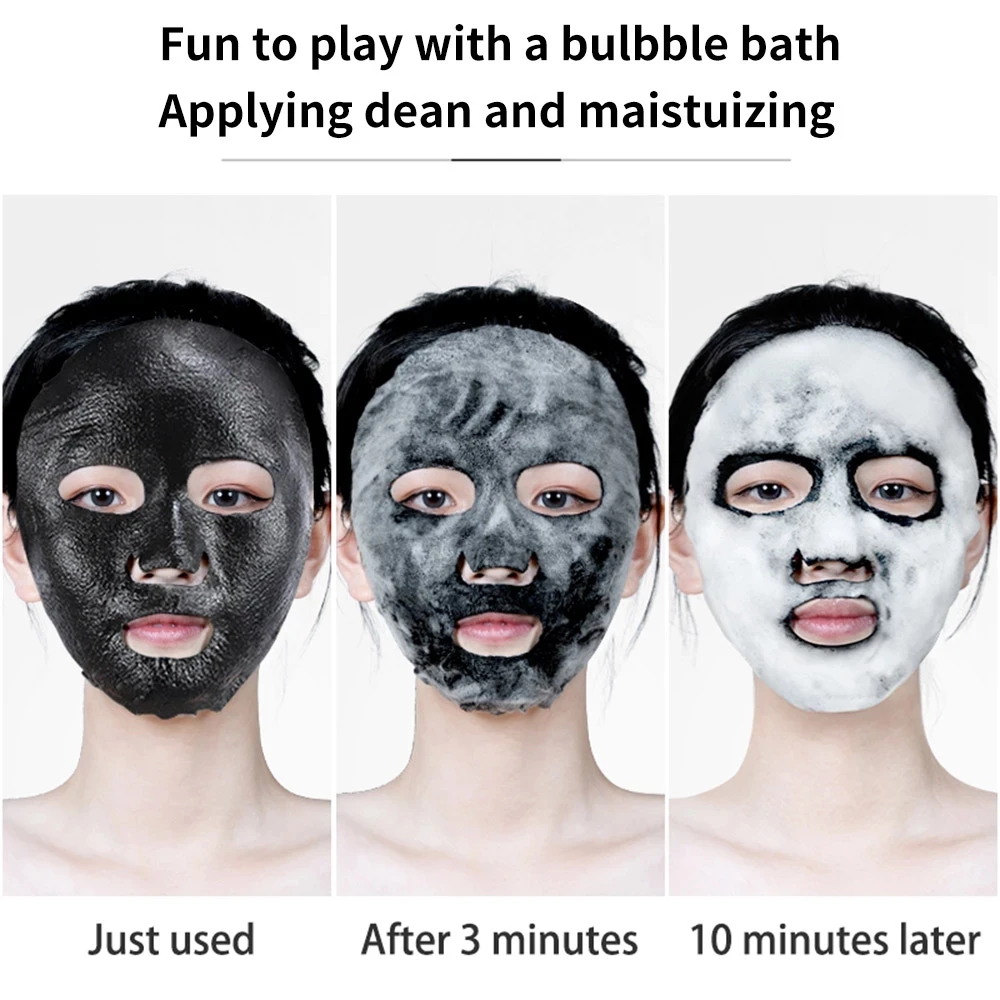 10pcs Oxygen Bubble Mask Black Sea Salt Facial Mask Face Mask Deep cleaning Sheet Mask Facial Remove Dirt Blackhead Oil-control