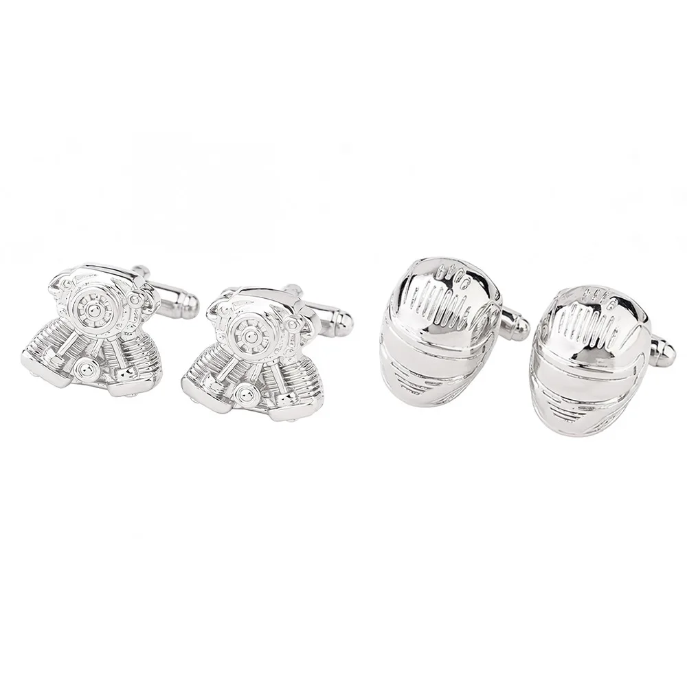 Novelty Motorcycle Engine Helmet Cufflinks Men Silver 3D Alloy Shirt Cuff Buttons Biker Business Formal Suit Accessories Gift