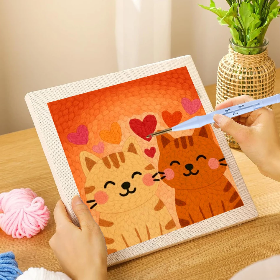 

Two Cats Diy Needle Punch Kit For Adults Beginners Threader, Yarns, Rug Punch Diy Crafts Punch Needle Embroidery Kit Art Supplie