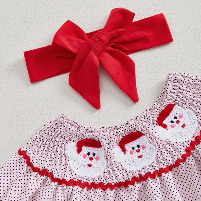 Baby Girl Christmas Outfit Infant Toddler Dot Print Christmas Smocked Dress Vintage Princess Santa Dresses Cute Clothes