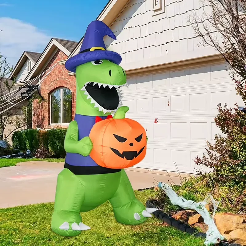 for 6FT Giant Inflatable Dinosaur Halloween Decor with LED Pumpkin Blow up Dinosaur for Outdoor Yard Garden Lawn Party