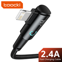Toocki 2.4A 90 Degree Elbow USB Cable For iPhone 14 13 12 11 Pro Max X XR LED Indicator Data Cord Fast Charging Cable For Phone