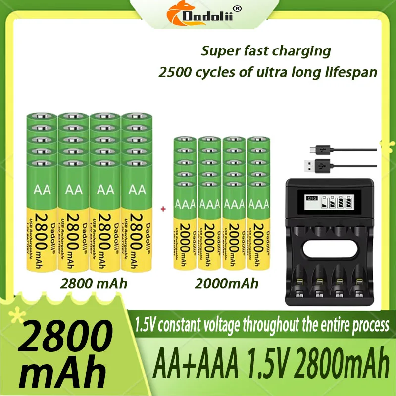 

Dadolii Original AA/AAA Battery 1.5V Rechargeable Polymer Lithium-ion Battery 1.5V AA/AAA Battery with USB charger