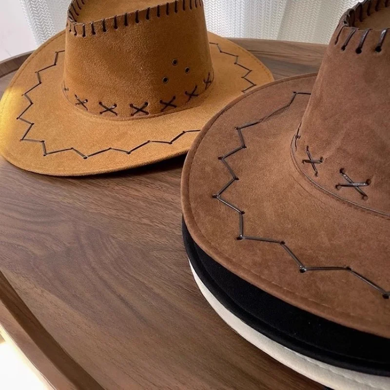 جديد للجنسين قبعة رعاة البقر الجلد المدبوغ موضة قبعة رعاة البقر إمرأة رجل قبعة العملي الغرب المتوحش فستان بتصميم حالم رائجة البيع الغربية أغطية الرأس قبعة