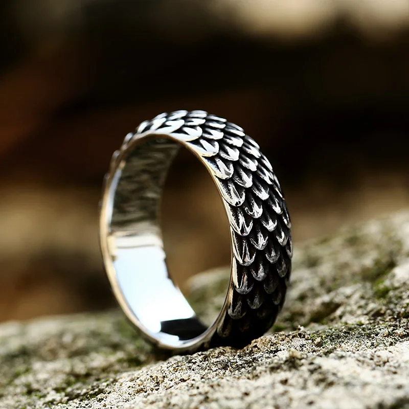 Steel Soldier Dragon Scale Ring Vintage Personality Men\'s Index Finger Ring Punk Alloy Norse Viking Rings Jewelry