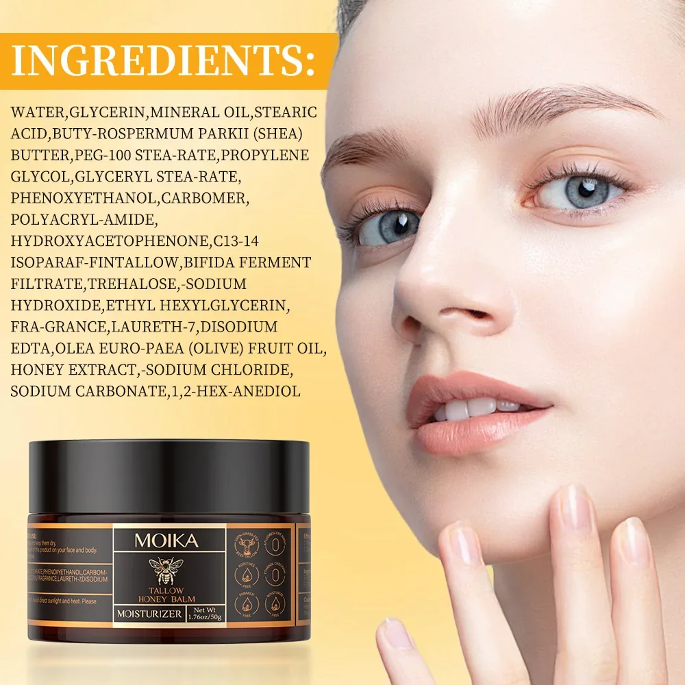 50ML Moisturizing Cream with Honey and Beef Tallow Creams, Hydrating Moisturizer for Face by MOIKA