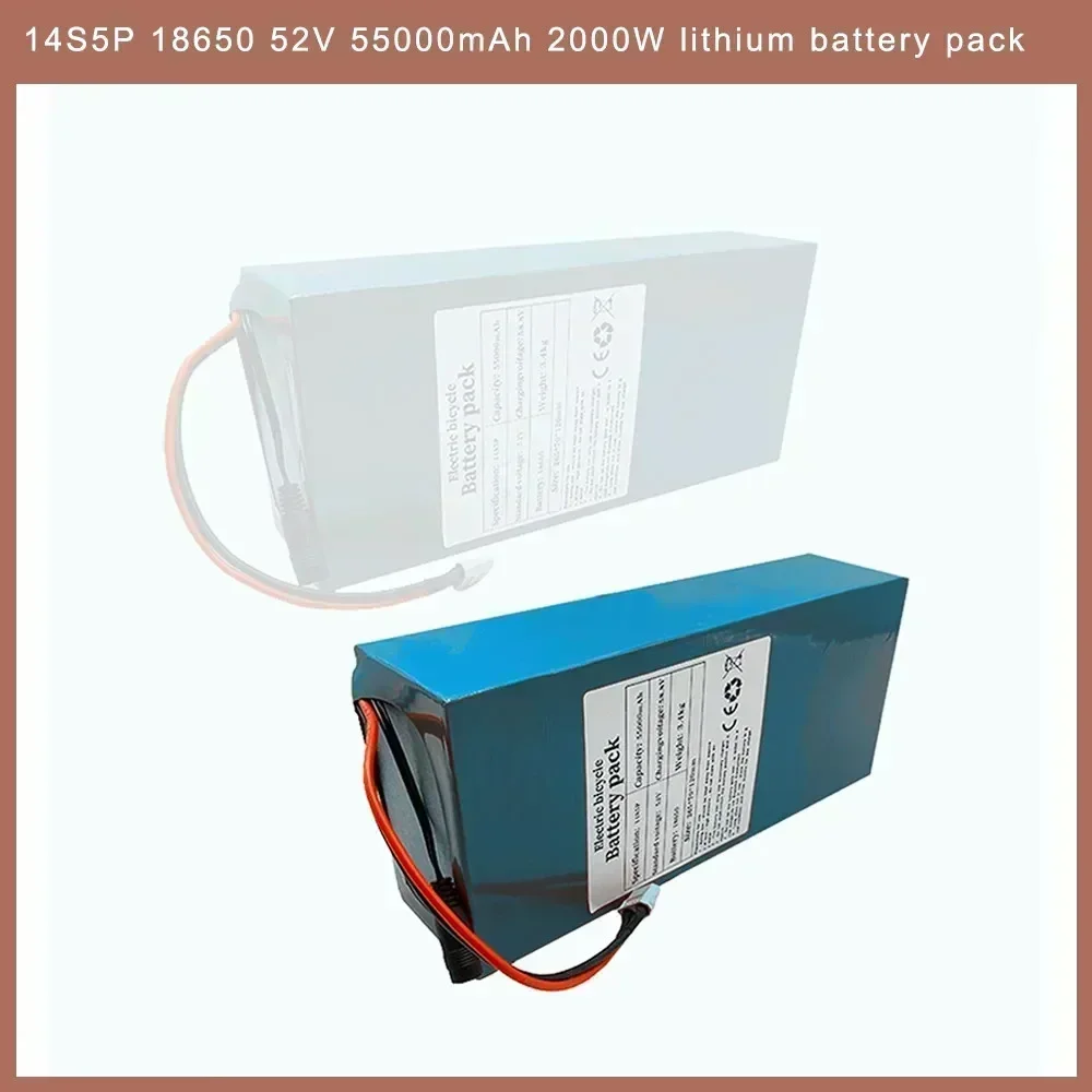 14S5P 18650 52V 55000mAh 2000W lithium battery pack for balance car electric bicycle scooter tricycle with BMS 58.8V 2A charger