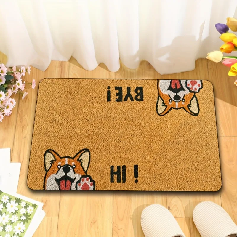 Festive Welcome Doormat Cute Corgi  “HI!” and “BYE!” Greetings Perfect for Your Home Entrance Aesthetic Appeal Doorway for Home