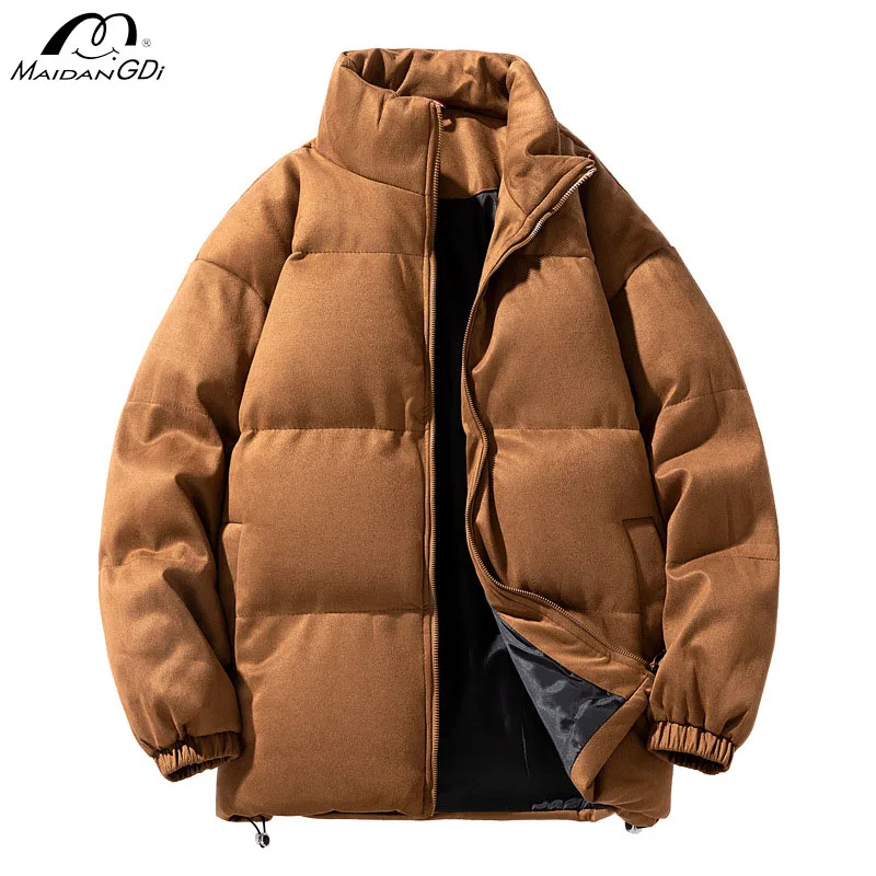 

MaiDangDi Men's Solid Color Bread Jacket Winter Scarf Collar Mens Cotton Jacket Outdoor Waterproof Windproof Plus Size Male Top