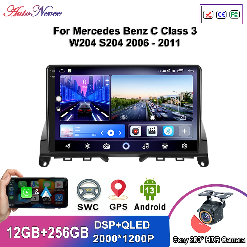 

Автомобиль Android 14 для Mercedes Benz C Class 3 W204 S204 2006-2011 Авто радио Мультимедийный плеер Стерео головное устройство GPS-навигация