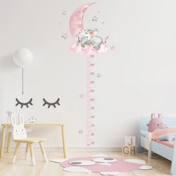 Large Sleeping Elephant Bear Moon Height Measure Wall Stickers for Kids Room Growth Chart Animals Ruller Wall Decals Home Decor