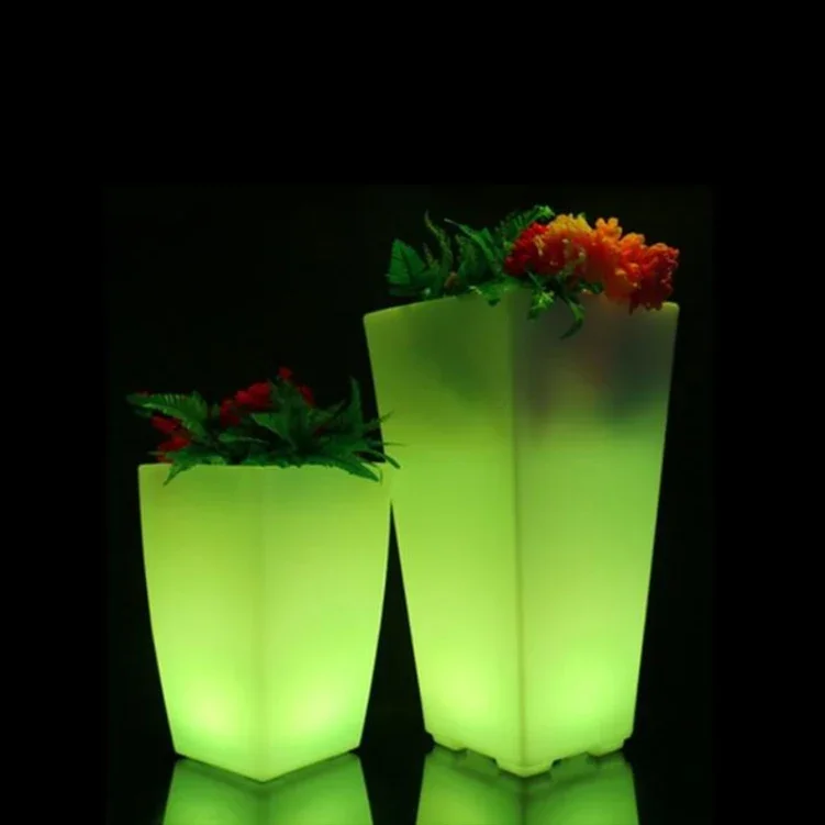 Garden LED Vase Plastic Planter Flower Pot Aisle Potted Landscape Lighting Colour Planter Decor Square Flowerpot