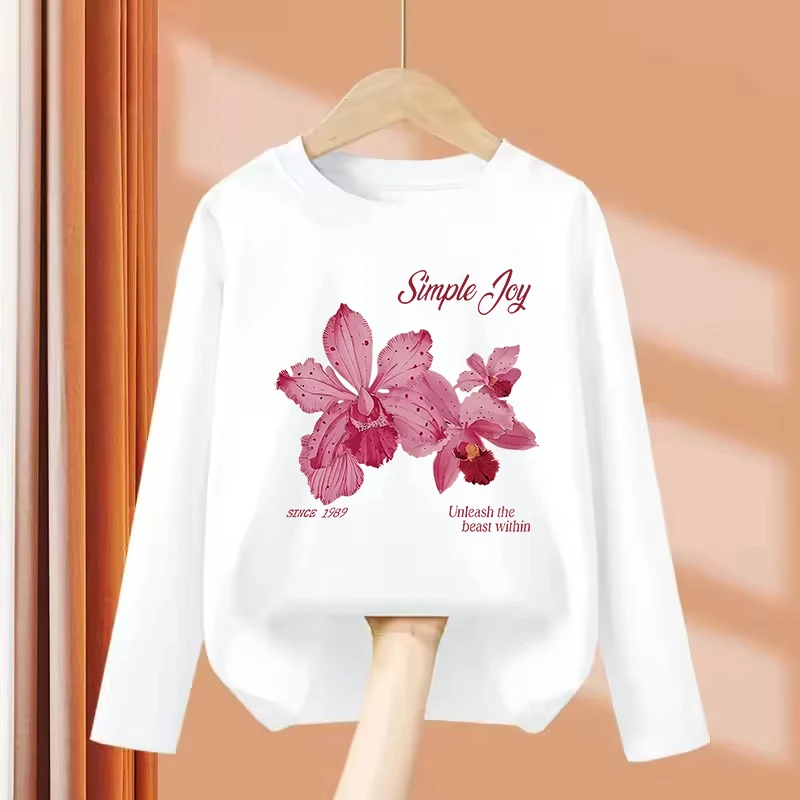 Graphic Flower Design T Shirts Fashion Kids Children's T-shirt Long Sleeve Girls Summer Spring Casual Top Tee