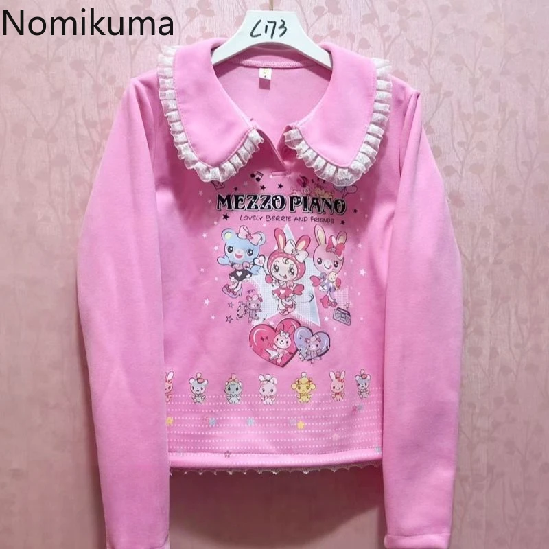 

Women Clothing Japanese T Shirts Crop Tops 2025 Ropa Mujer Peter Pan Collar Long Sleeve Tunic Tees Anime Chic Casual Y2k T-shirt