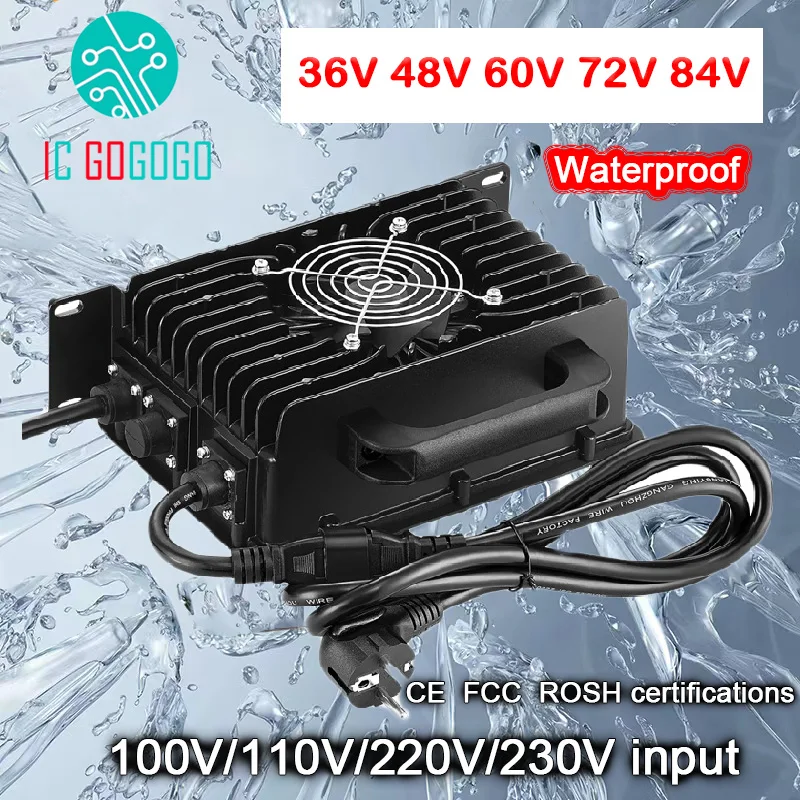 48V 60V 72V 84V Li-ion Lifepo4 Lithium Battery Charger Waterproof Fast Charge 25A 30A 35A 58.4V 67.2V 87.6V 73V 36V Acid Lead