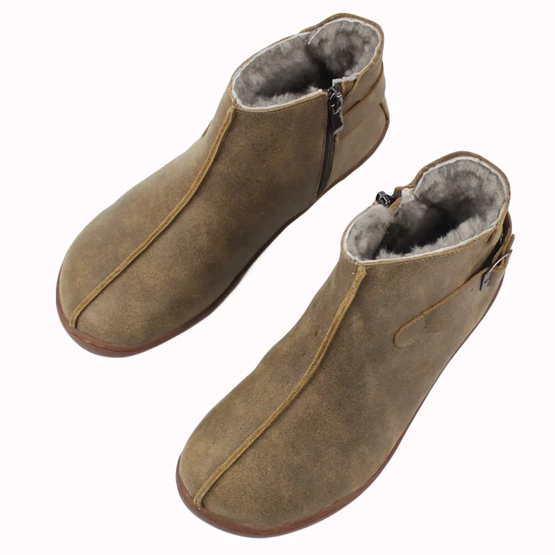 Careaymade-Handmade 100% Genuine leather short boots,female warm wool ankle boots,women Plus Size Casual bare foot flat shoes