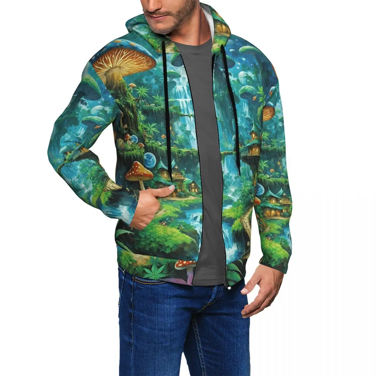 Mushrooms Forest Art Zipper Hoodies Hip Hop Pullover Autumn Winter Men Women Sweatshirt Long Sleeve Tops