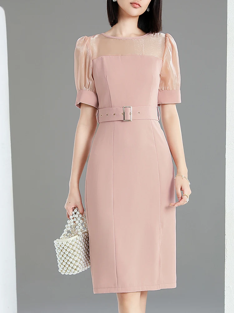 

Летняя женская юбка-карандаш Ele с завышенной талией для офиса, формальная, из высококачественного полиэстера, с круглым вырезом