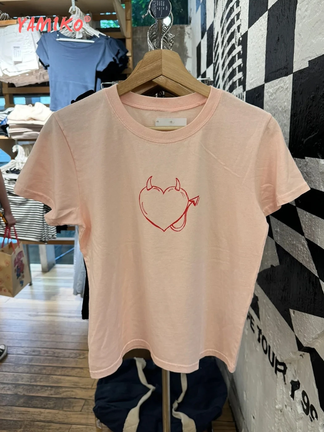 Heart Devil Graphic T-Shirts Women Summer Y2K Clothes 2024 Cotton Casual Short Sleeve Tees Tops Girls Youthful Trending T-Shirt