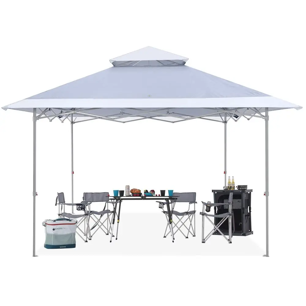 13x13 Pop Up Canopy with Double Ventilated Top, 4 Sandbags, 4 Ropes and 8 Stakes Gray