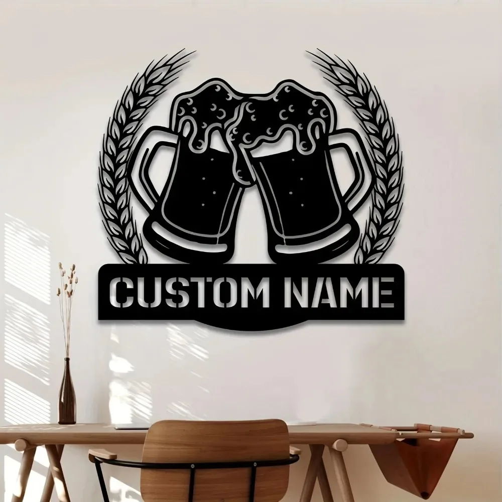 CIFbuy 2D Flat Custom Beer Bar Metal Wall Sign Personalized Name Cheers Cup Home Bar Man Cave Decor Gift
