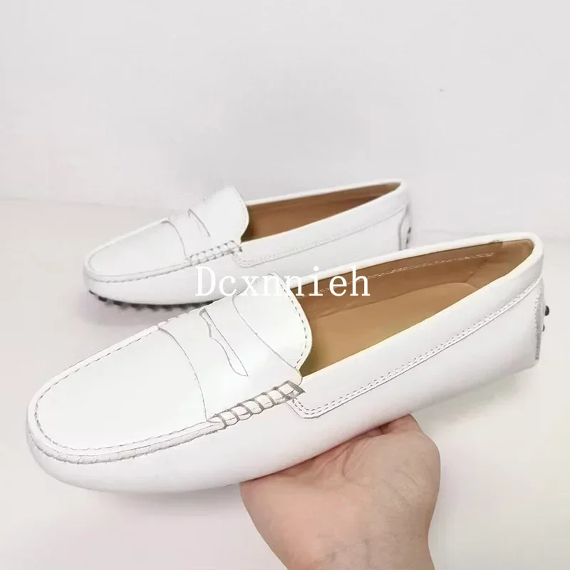 2024 Spring Autumn New Genuine Leather Solid Color Flat Shoes Women\'s Shallow Mouth loafers Simple and Lightweight Walking Shoes