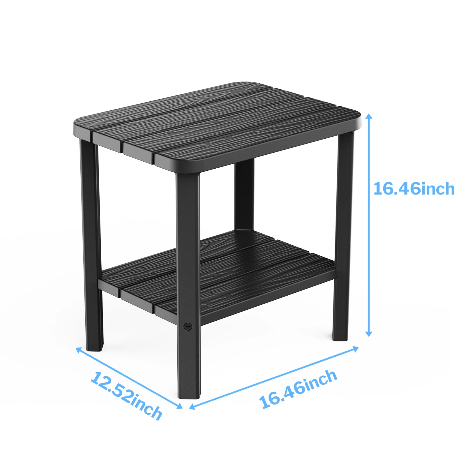 2-Tier Plastic Outdoor Side Table Weather Resistant Patio End Table, Multifunctional Backyard Pool Side Storage Table