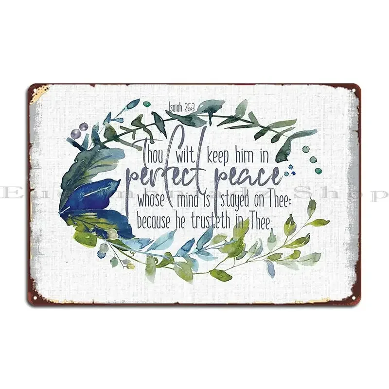 Bible Verse Isaiah 26 V 3 Peace Kjv Print Text Christian Art Painting Flower Metal Signs Cinema Garage Print Poster