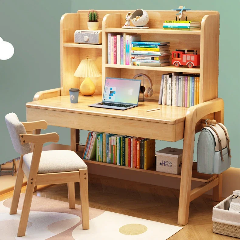 Household Student Desk and Chair Set Ergonomic Wood Children's Study Table with Bookshelf Student-specific Desk