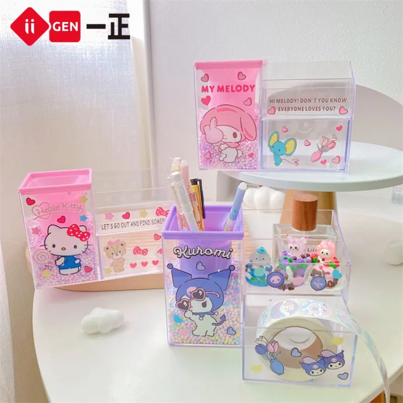 

Новинка держатель для ручек Sanrio Kuromi Hello Kitty моя мелодия коричная девушка мультфильм большая емкость Настольный канцелярский ящик для хранения