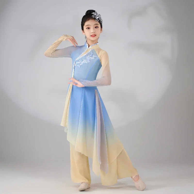 สาวสไตล์จีน Hanfu แห่งชาติเต้นรําเครื่องแต่งกาย Yangko เสื้อผ้าโมเดิร์นเต้นรําเด็กแบบดั้งเดิมจีนเครื่องแต่งกายเวที