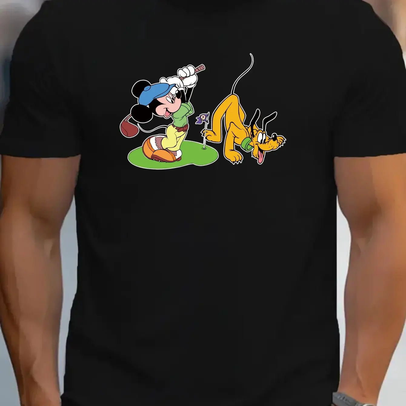 T-Shirts For Men Micket Goofy Playing Golf Cartoon Print Tops Short Sleeve Slight Stretch Crew Neck Cotton Disney T-Shirt Unisex