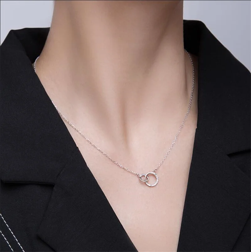 925 Silver Plated Zircon Circle Charm Pendent Necklace Creative Elegant Jewelry For Women Girls Choker e223